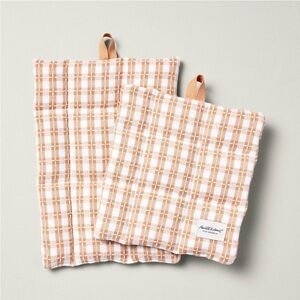 2pc Textured Gingham Potholder Set Blush - Hearth & Hand™ with Magnolia